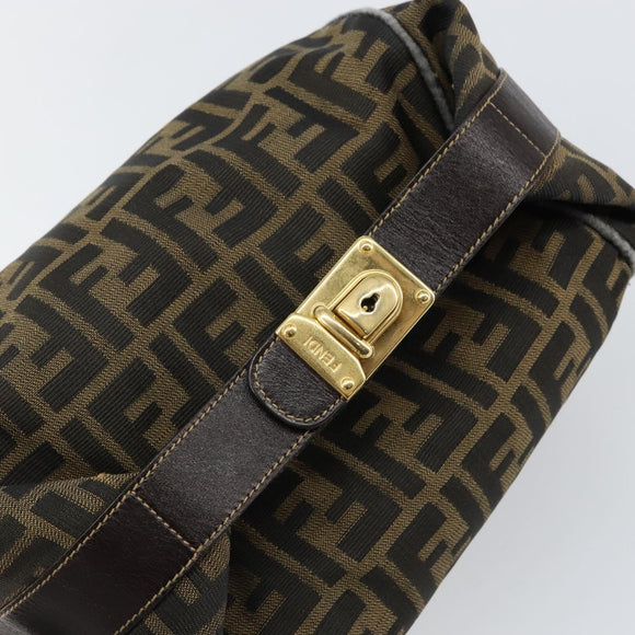 FENDI Zucca Canvas Vanity Bag Black Brown Auth 147539