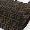 FENDI Zucca Canvas Mamma Baguette Tote Bag Black Brown Auth 147540-17