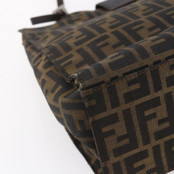 FENDI Zucca Canvas Mamma Baguette Tote Bag Black Brown Auth 147540