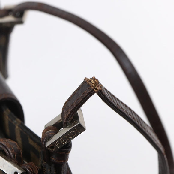 FENDI Zucca Canvas Mamma Baguette Tote Bag Black Brown Auth 147540