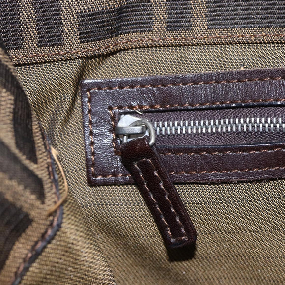 FENDI Zucca Canvas Mamma Baguette Tote Bag Black Brown Auth 147540