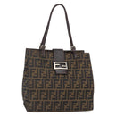 FENDI Zucca Canvas Mamma Baguette Tote Bag Black Brown Auth 147540-1