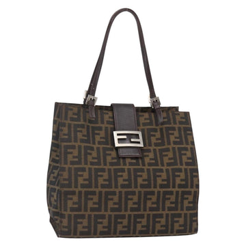 FENDI Zucca Canvas Mamma Baguette Tote Bag Black Brown Auth 147540