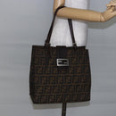 FENDI Zucca Canvas Mamma Baguette Tote Bag Black Brown Auth 147540-24