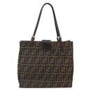 FENDI Zucca Canvas Mamma Baguette Tote Bag Black Brown Auth 147540-2