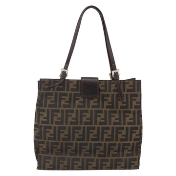FENDI Zucca Canvas Mamma Baguette Tote Bag Black Brown Auth 147540 - 0