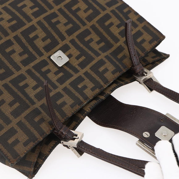FENDI Zucca Canvas Mamma Baguette Tote Bag Black Brown Auth 147540