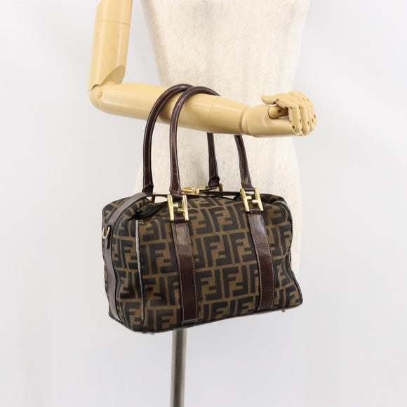 FENDI Zucca Canvas Tote Bag Black Brown Auth 147544