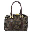 FENDI Zucca Canvas Tote Bag Black Brown Auth 147544-2