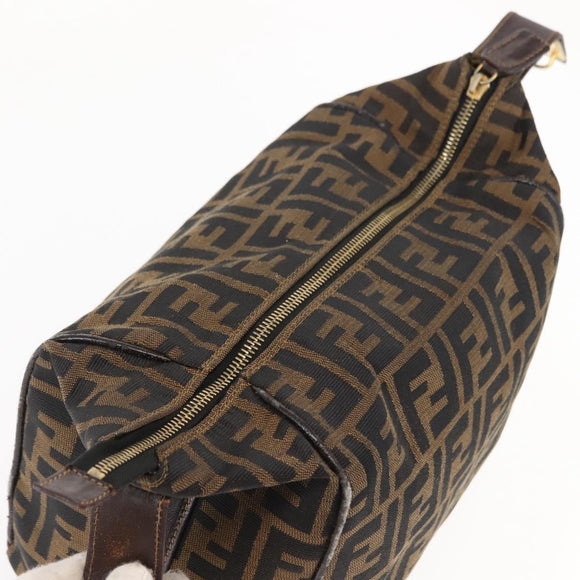 FENDI Zucca Canvas Vanity Bag Black Brown Auth 147545