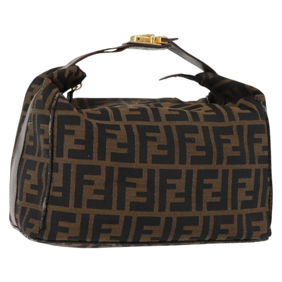 FENDI Zucca Canvas Vanity Bag Black Brown Auth 147545