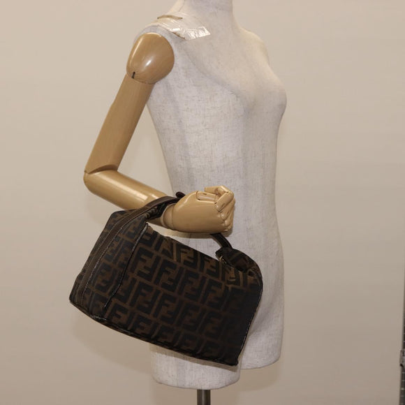 FENDI Zucca Canvas Vanity Bag Black Brown Auth 147545