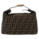 FENDI Zucca Canvas Vanity Bag Black Brown Auth 147545-13