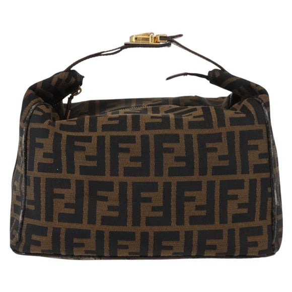 FENDI Zucca Canvas Vanity Bag Black Brown Auth 147545
