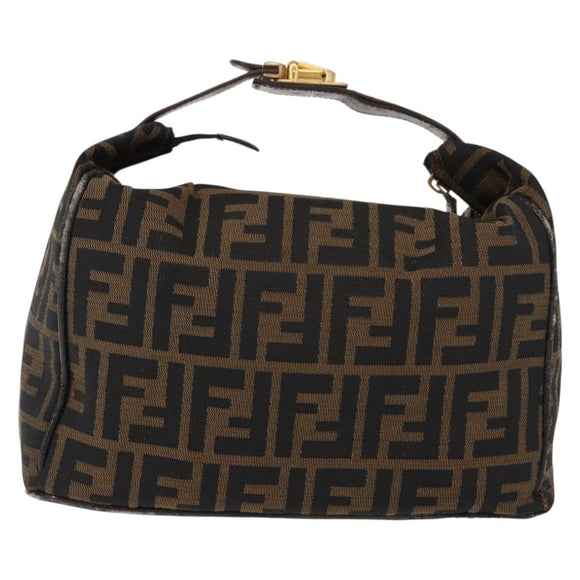 FENDI Zucca Canvas Vanity Bag Black Brown Auth 147545