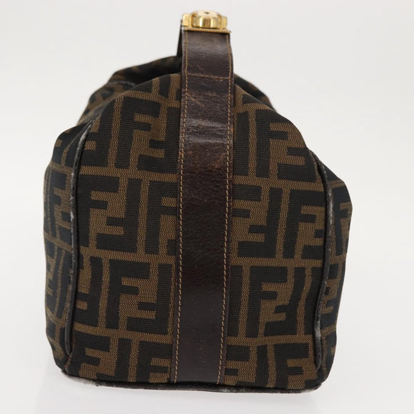 FENDI Zucca Canvas Vanity Bag Black Brown Auth 147545