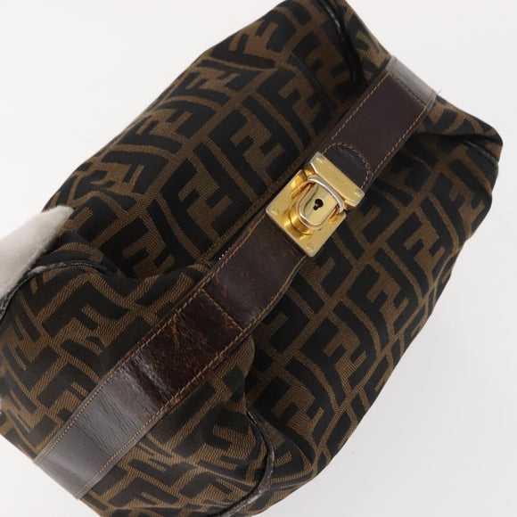 FENDI Zucca Canvas Vanity Bag Black Brown Auth 147545