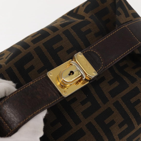 FENDI Zucca Canvas Vanity Bag Black Brown Auth 147545