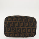 FENDI Zucca Canvas Vanity Bag Black Brown Auth 147545-5