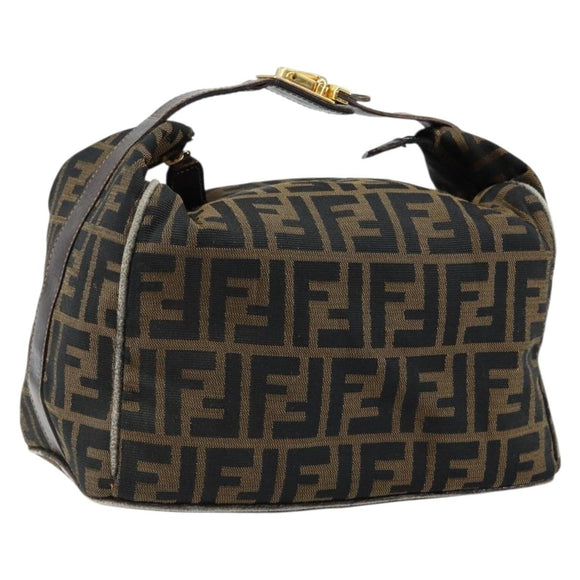 FENDI Zucca Canvas Vanity Bag Black Brown Auth 147546