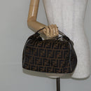 FENDI Zucca Canvas Vanity Bag Black Brown Auth 147546-21