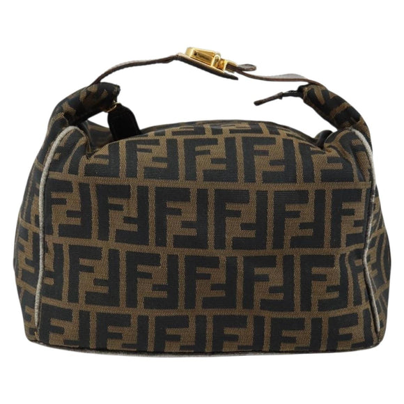 FENDI Zucca Canvas Vanity Bag Black Brown Auth 147546