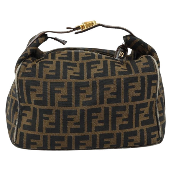 FENDI Zucca Canvas Vanity Bag Black Brown Auth 147546