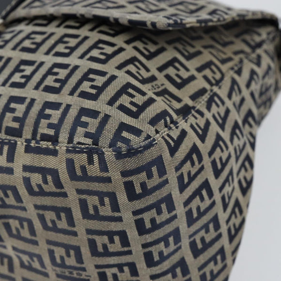 FENDI Zucchino Canvas Mamma Baguette Tote Bag Navy Silver Auth 147547
