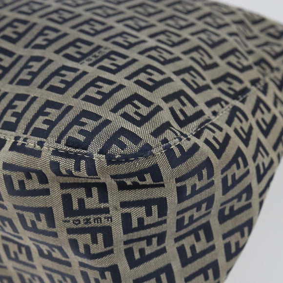 FENDI Zucchino Canvas Mamma Baguette Tote Bag Navy Silver Auth 147547
