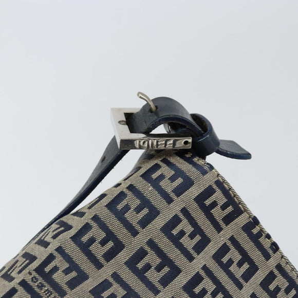 FENDI Zucchino Canvas Mamma Baguette Tote Bag Navy Silver Auth 147547