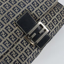 FENDI Zucchino Canvas Mamma Baguette Tote Bag Navy Silver Auth 147547-18