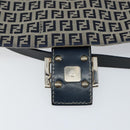 FENDI Zucchino Canvas Mamma Baguette Tote Bag Navy Silver Auth 147547-19