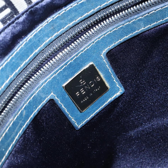 FENDI Zucchino Canvas Mamma Baguette Tote Bag Navy Silver Auth 147547