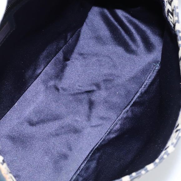 FENDI Zucchino Canvas Mamma Baguette Tote Bag Navy Silver Auth 147547