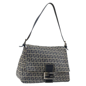 FENDI Zucchino Canvas Mamma Baguette Tote Bag Navy Silver Auth 147547