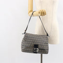 FENDI Zucchino Canvas Mamma Baguette Tote Bag Navy Silver Auth 147547-24