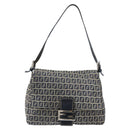FENDI Zucchino Canvas Mamma Baguette Tote Bag Navy Silver Auth 147547-13