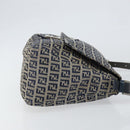 FENDI Zucchino Canvas Mamma Baguette Tote Bag Navy Silver Auth 147547-3