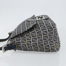 FENDI Zucchino Canvas Mamma Baguette Tote Bag Navy Silver Auth 147547-4