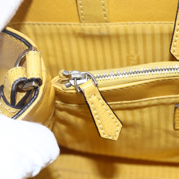FENDI Petite 2JOURS Hand Bag Leather Yellow Silver Auth 147548