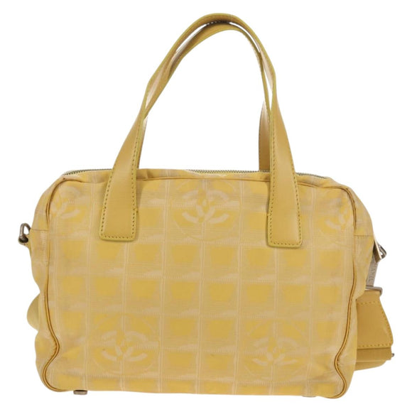 CHANEL New Travel Line Hand Bag Nylon 2way Yellow Silver CC Auth 147551