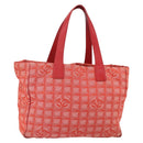 CHANEL New Travel Line Tote Bag Nylon Red Silver CC Auth 147552-1