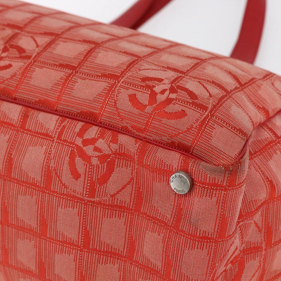 CHANEL New Travel Line Tote Bag Nylon Red Silver CC Auth 147552