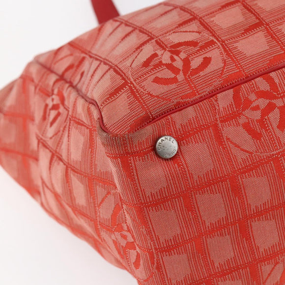 CHANEL New Travel Line Tote Bag Nylon Red Silver CC Auth 147552