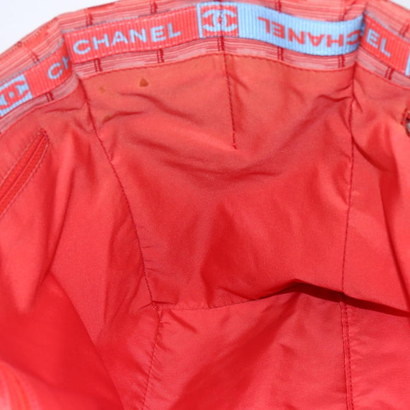 CHANEL New Travel Line Tote Bag Nylon Red Silver CC Auth 147552