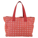 CHANEL New Travel Line Tote Bag Nylon Red Silver CC Auth 147552-2