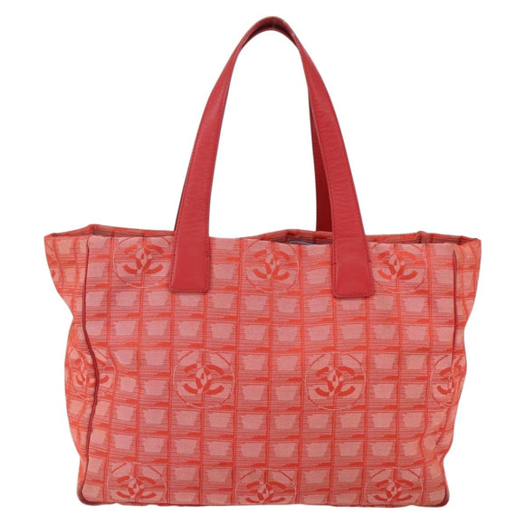 CHANEL New Travel Line Tote Bag Nylon Red Silver CC Auth 147552