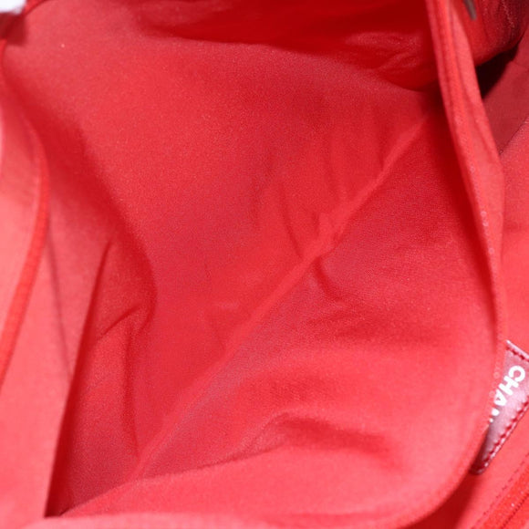 CHANEL New Travel Line Tote Bag Nylon Red Silver CC Auth 147552