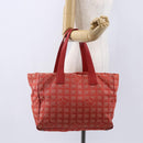 CHANEL New Travel Line Tote Bag Nylon Red Silver CC Auth 147552-22