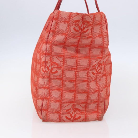 CHANEL New Travel Line Tote Bag Nylon Red Silver CC Auth 147552